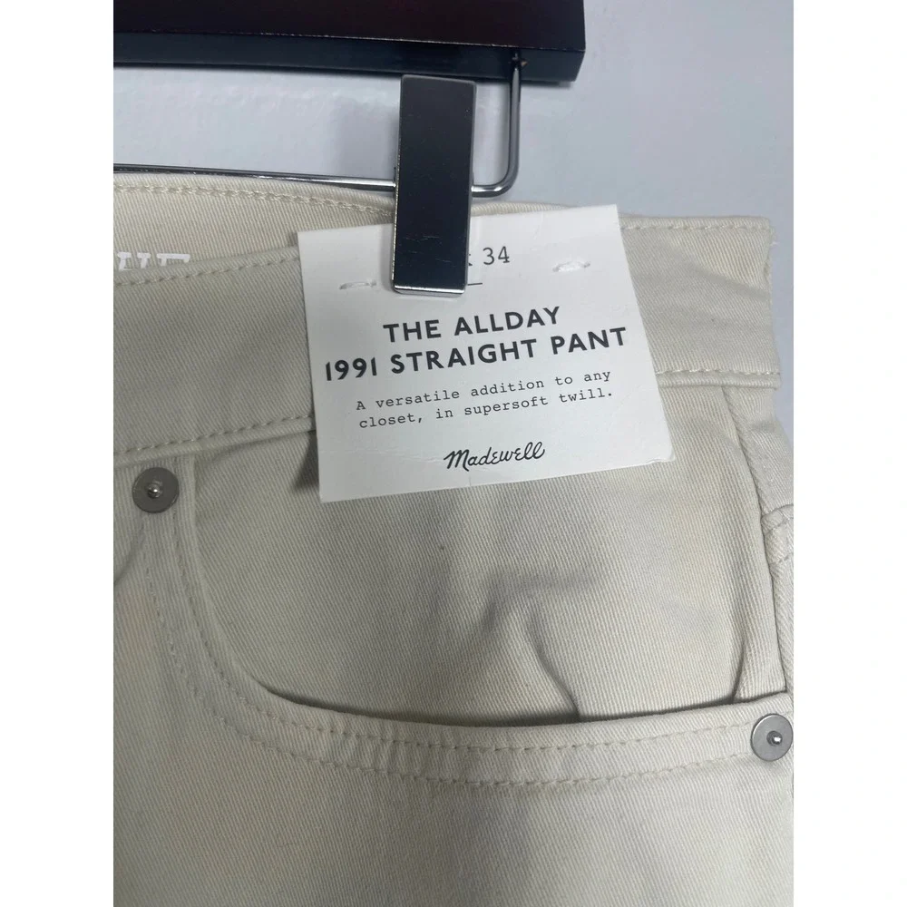 MADEWELL The Allday 1991 Straight Pant 34x34 Cream Off White Chino NEW NS352